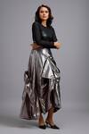 Shop_Deepika Arora_Gray Metallic Draped Maxi Skirt _at_Aza_Fashions