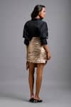 Shop_Deepika Arora_Black Cotton Stones Collared Embellished Oversized Shirt And Ruched Mini Skirt _at_Aza_Fashions