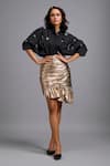 Buy_Deepika Arora_Gold Ruched Mini Skirt  _at_Aza_Fashions