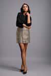 Buy_Deepika Arora_Gold Metallic Textured Mini Skirt _at_Aza_Fashions