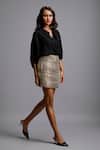 Deepika Arora_Gold Metallic Textured Mini Skirt _at_Aza_Fashions