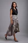 Deepika Arora Black Cotton Collared, V-neck Sleeveless Shirt And Metallic High-low Skirt Set Online at Aza Fashions Deepika Arora_Black Cotton Collared, V-neck Sleeveless Shirt And Metallic High-low Skirt Set _Online_at_Aza_Fashions