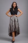 Buy Deepika Arora Black Cotton Collared, V-neck Sleeveless Shirt And Metallic High-low Skirt Set at Aza Fashions Buy_Deepika Arora_Black Cotton Collared, V-neck Sleeveless Shirt And Metallic High-low Skirt Set _at_Aza_Fashions