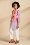 Buy_The Cotton Staple_Orange Cambric, Cotton Fabric Flowers Papaya Striped Bundi And Kurta Set _Online_at_Aza_Fashions