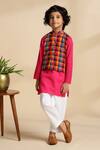 Buy_The Cotton Staple_Multi Color Cotton Fabric Flowers Bay Checkered Bundi And Kurta Set _at_Aza_Fashions