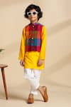 Buy_The Cotton Staple_Multi Color Cotton Fabric Flowers Meadow Checkered Bundi And Kurta Set _at_Aza_Fashions