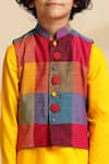 The Cotton Staple_Multi Color Cotton Fabric Flowers Meadow Checkered Bundi And Kurta Set _Online_at_Aza_Fashions