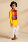 Buy_The Cotton Staple_Multi Color Cotton Fabric Flowers Meadow Checkered Bundi And Kurta Set _Online_at_Aza_Fashions