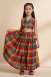 Shop_The Cotton Staple_Multi Color Cotton Fabric Flowers, Tassels Reef Checkered Skirt Set _Online_at_Aza_Fashions