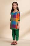 The Cotton Staple_Multi Color Cotton Fabric Flowers Checkered Kurta Set _Online_at_Aza_Fashions