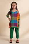Buy_The Cotton Staple_Multi Color Cotton Fabric Flowers Checkered Kurta Set _at_Aza_Fashions