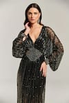 Bling Empire_Black Mesh Beads, Sequins, Stones V-neck Arabian Nights Embellished Gown _Online_at_Aza_Fashions