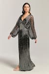 Buy_Bling Empire_Black Mesh Beads, Sequins, Stones V-neck Arabian Nights Embellished Gown _Online_at_Aza_Fashions
