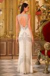 Shop_Bling Empire_Ivory Mesh Beads, Sequins, Crystals V-neck Glamour Embellished Gown _at_Aza_Fashions