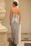 Shop_Bling Empire_Black Mesh Crystals, Beads Bandeau Neck And Silver Strapless Gown _at_Aza_Fashions