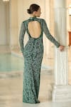Shop_Bling Empire_Emerald Green Mesh Beads, Embroidery High Neck Sheer Panel Gown _at_Aza_Fashions