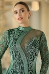 Shop_Bling Empire_Emerald Green Mesh Beads, Embroidery High Neck Sheer Panel Gown _Online_at_Aza_Fashions