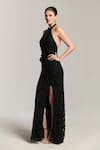 Bling Empire Black Mesh Beads Halter Neck, Mirage Embellished Gown Online at Aza Fashions Bling Empire_Black Mesh Beads Halter Neck, Mirage Embellished Gown _Online_at_Aza_Fashions