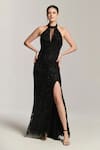 Buy Bling Empire Black Mesh Beads Halter Neck, Mirage Embellished Gown at Aza Fashions Buy_Bling Empire_Black Mesh Beads Halter Neck, Mirage Embellished Gown _at_Aza_Fashions