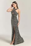 Bling Empire_Black Mesh Beads Halter Neck Cocktail Embellished Gown _Online_at_Aza_Fashions