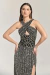 Buy_Bling Empire_Black Mesh Beads Halter Neck Cocktail Embellished Gown _Online_at_Aza_Fashions