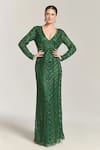 Buy Bling Empire Green Mesh Beads, Sequins Plunge Neck Embellished Bodycon Gown at Aza Fashions Buy_Bling Empire_Green Mesh Beads, Sequins Plunge Neck Embellished Bodycon Gown _at_Aza_Fashions