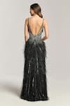 Shop_Bling Empire_Black Mesh Beads, Feathers V-neck Embellished Fall Gown _at_Aza_Fashions
