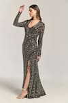 Bling Empire Black Mesh Sequins, Beads V-neck Midnight Glow Embellished Gown Online at Aza Fashions Bling Empire_Black Mesh Sequins, Beads V-neck Midnight Glow Embellished Gown _Online_at_Aza_Fashions