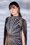Buy_Bling Empire_Multi Color Mesh Beads, Sequins High Neck Rainbow Sparkle Work Gown _Online_at_Aza_Fashions