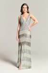 Bling Empire Silver Mesh Beads V-neck Starry Night High Slit Gown Online at Aza Fashions Bling Empire_Silver Mesh Beads V-neck Starry Night High Slit Gown _Online_at_Aza_Fashions