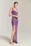Bling Empire_Purple Mesh Beads, Fringe Sweetheart Neck Star Fish Embellished Gown _Online_at_Aza_Fashions