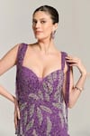 Buy_Bling Empire_Purple Mesh Beads, Fringe Sweetheart Neck Star Fish Embellished Gown _Online_at_Aza_Fashions