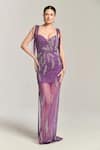 Buy_Bling Empire_Purple Mesh Beads, Fringe Sweetheart Neck Star Fish Embellished Gown _at_Aza_Fashions