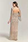Shop_Bling Empire_Beige Mesh Beads, Sequins Sweetheart Neck, Twilight Gown With Cape _at_Aza_Fashions