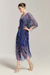 Bling Empire_Blue Mesh Beads, Tassels, Fringe V-neck Embellished Kaftan Dress _Online_at_Aza_Fashions