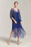 Buy_Bling Empire_Blue Mesh Beads, Tassels, Fringe V-neck Embellished Kaftan Dress _Online_at_Aza_Fashions
