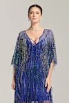 Shop_Bling Empire_Blue Mesh Beads, Tassels, Fringe V-neck Embellished Kaftan Dress _Online_at_Aza_Fashions
