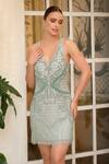 Buy_Bling Empire_Green Mesh Beads, Fringe V-neck Beaded Flapper Dress _Online_at_Aza_Fashions