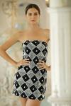 Bling Empire_Black Mesh Sequins, Beads Bandeau Neck Strapless Embellished Mini Dress _Online_at_Aza_Fashions