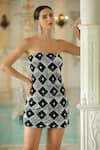 Shop_Bling Empire_Black Mesh Sequins, Beads Bandeau Neck Strapless Embellished Mini Dress _Online_at_Aza_Fashions