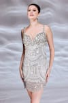 Bling Empire_Ivory Mesh Beads, Sequins Sweetheart Neck Crystal Embellished Mini Dress _Online_at_Aza_Fashions