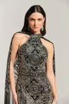 Buy Bling Empire Black Mesh Beads, Sequins Halter Neck Midnight Queen Embellished Cape Dress Online at Aza Fashions Buy_Bling Empire_Black Mesh Beads, Sequins Halter Neck Midnight Queen Embellished Cape Dress _Online_at_Aza_Fashions