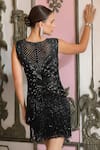 Shop_Bling Empire_Black Mesh Beads, Sequins Round Neck Noir Deco Beaded Fringe Mini Dress _at_Aza_Fashions
