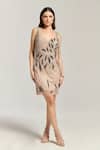 Buy_Bling Empire_Beige Mesh Beads, Sequins, Fringe Sweetheart Neck Star Fish Mini Dress _at_Aza_Fashions