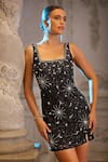 Shop_Bling Empire_Black Mesh Sequins, Crystals Square Neck Stella Noir Mini Dress _Online_at_Aza_Fashions