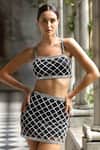 Bling Empire_Black Mesh Beads, Sequins Square Neck Embellished Skirt Set _Online_at_Aza_Fashions