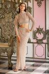 Bling Empire_Beige Mesh Crystals, Beads High Neck Seraphina Embellished Skirt Set _Online_at_Aza_Fashions