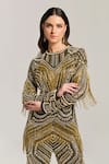 Bling Empire_Multi Color Mesh Sequins, Beads, Fringe Round Neck Golden Jumpsuit _Online_at_Aza_Fashions