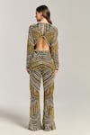 Shop_Bling Empire_Multi Color Mesh Sequins, Beads, Fringe Round Neck Golden Jumpsuit _at_Aza_Fashions