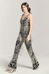 Buy_Bling Empire_Black Mesh Beads, Fringe V-neck Luxe Noir Embellished Jumpsuit _Online_at_Aza_Fashions